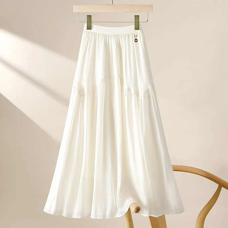 高级感丝缕珠光流纱裙女2025春夏大摆高腰显瘦a字裙半身裙中长款