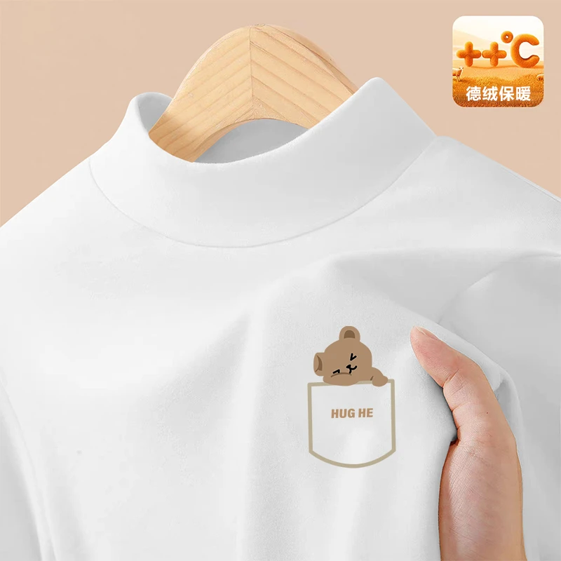 儿童半高领德绒打底衫秋冬男女童长袖中大童T恤宝宝加绒保暖上衣
