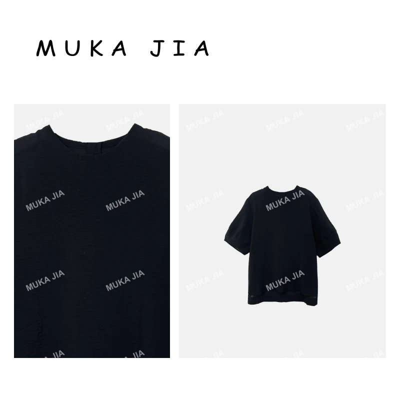 2024夏季新款泡泡袖后背拉链设计不规则纯色防晒上衣8567