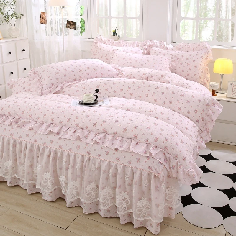 韩式公主风亲肤四件套2025新款少女心蕾丝花边时尚大气被套床裙款