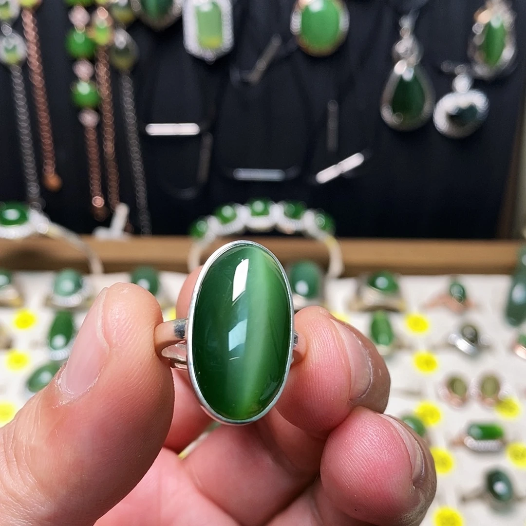 和田玉（碧玉）银S925镶嵌戒指