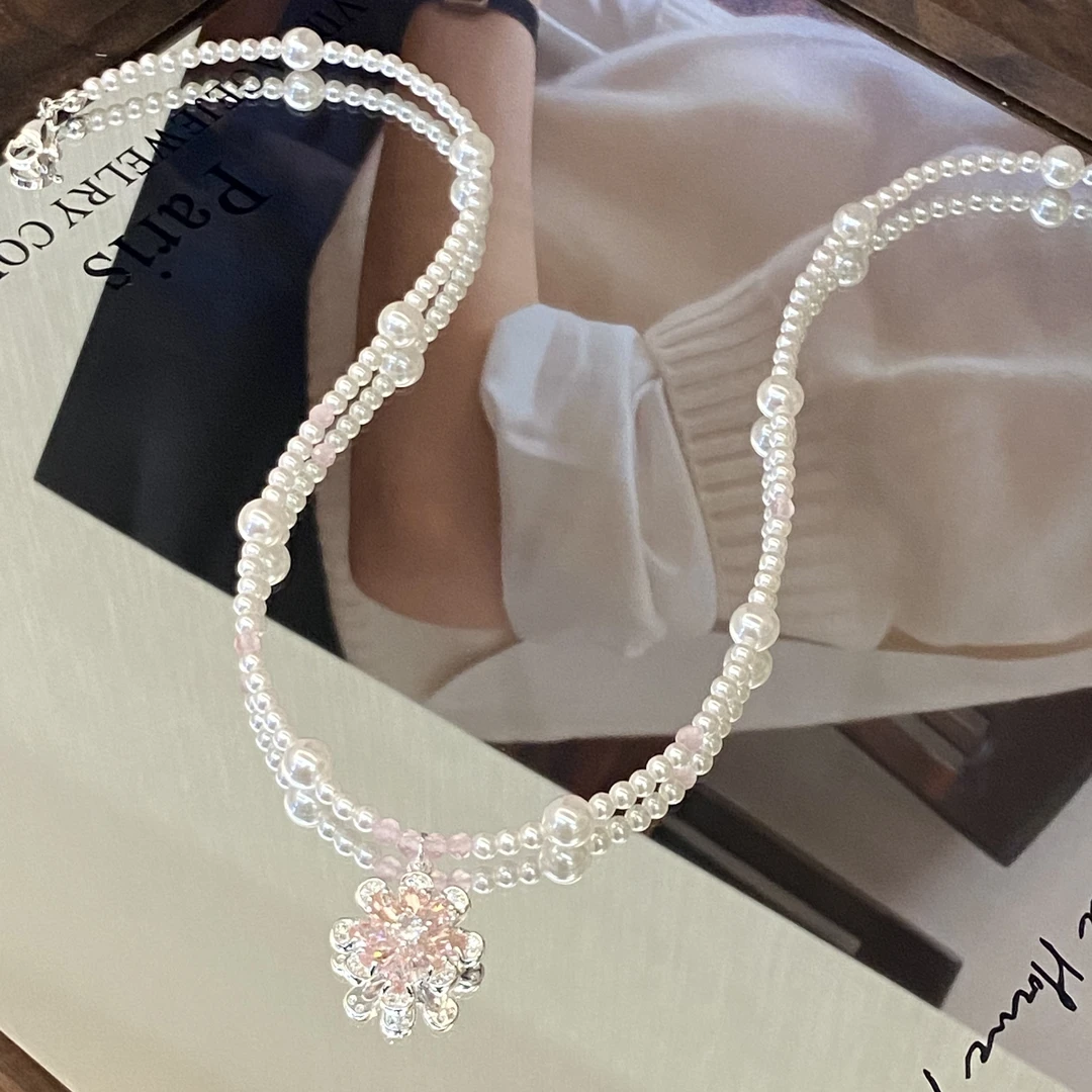 （T）镀K金 浆果粉 花花泡泡韩系搭配项链X7887