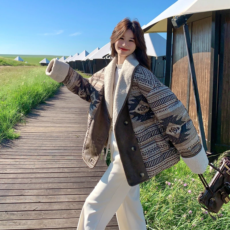 复古美式大廓形宽松慵懒羊羔毛外套女2025年冬季新款保暖加厚棉服