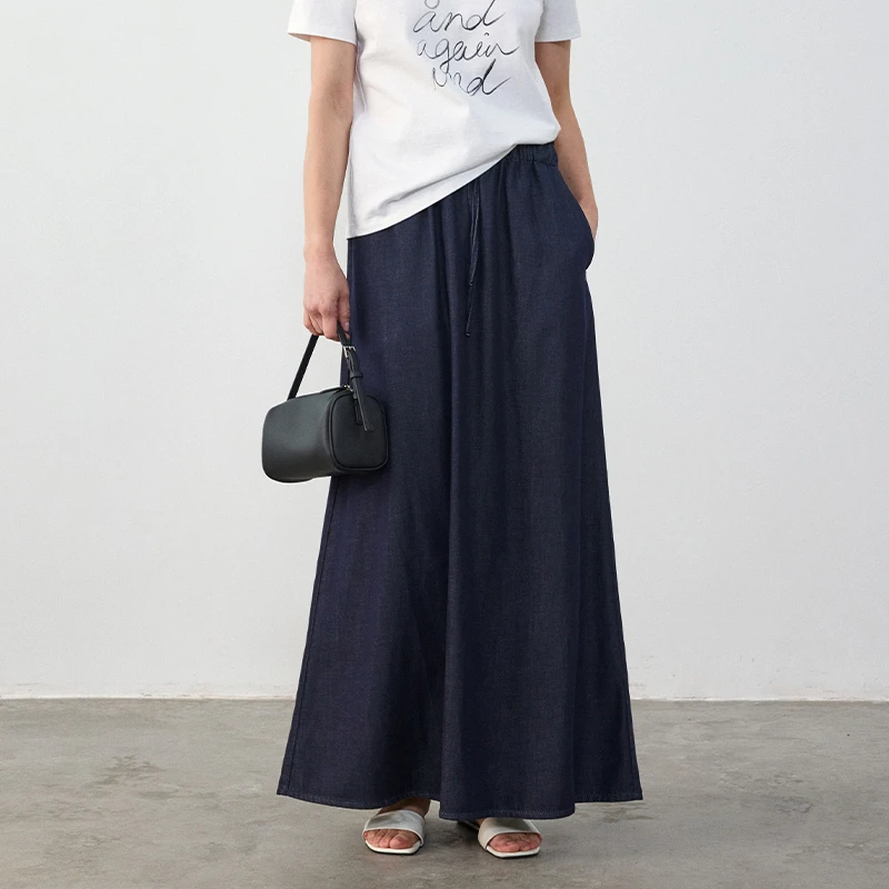 BLUEWEDIAN夏季休闲亚麻半身裙女可调节显瘦长款A字裙WD2520301