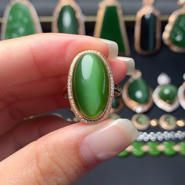 和田玉银S925镶嵌戒指