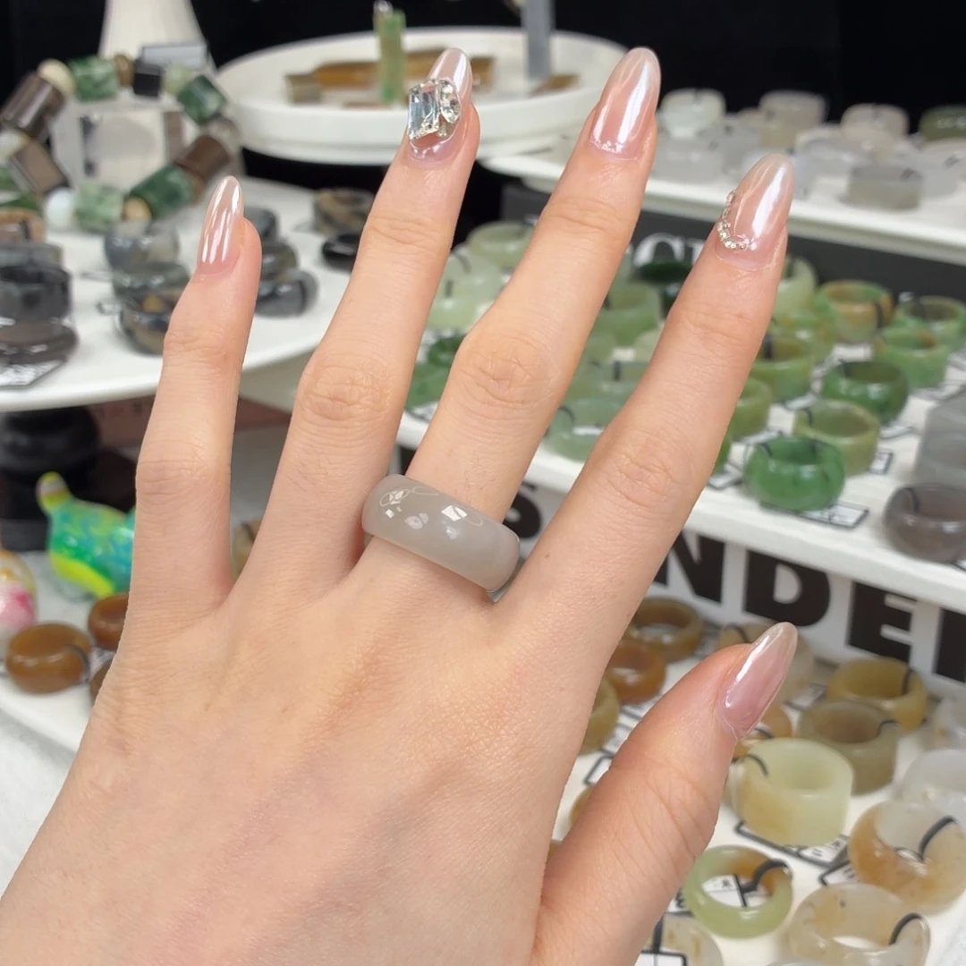 和田玉（糖玉）未镶嵌戒指z92冰透紫轮胎17.2