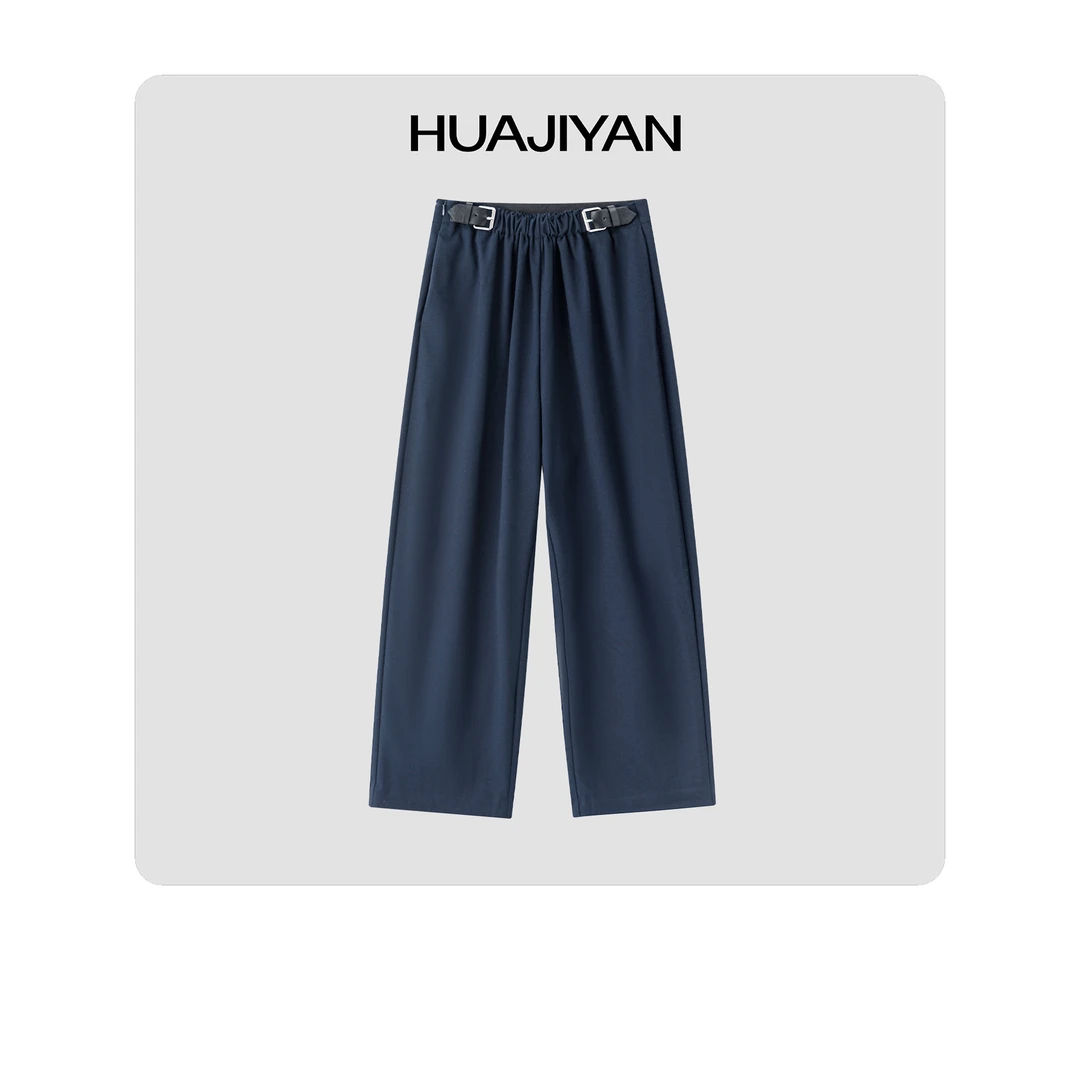 华吉言/HUAJIYAN【蓝域】日常百搭设计感可调节皮对扣西装长裤