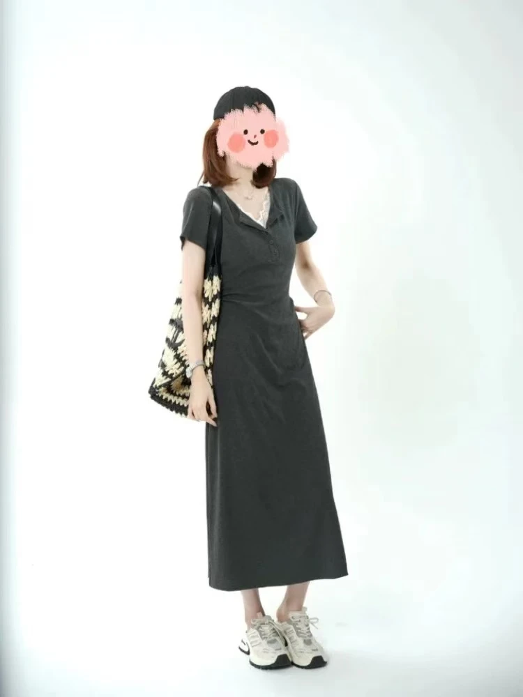 大码拼接显瘦夏季长收腰气质连衣裙9316