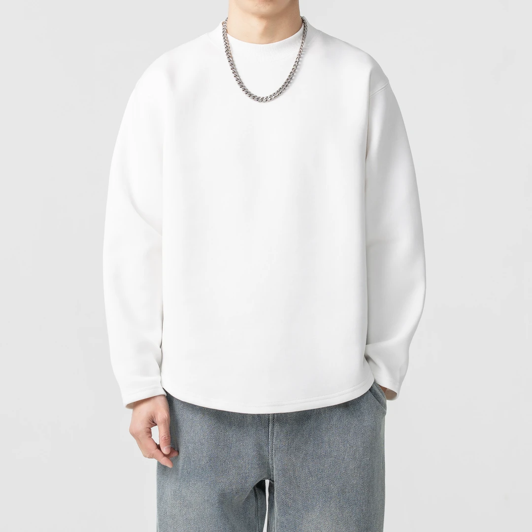 BOGEDIT秋季新款 300g垂感空气棉弧形下摆重磅长袖男圆领卫衣T恤