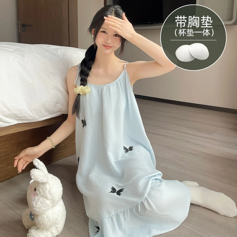 2025新款蕾丝度假村连衣裙云朵棉吊带睡裙家居服长裙甜美性感裙