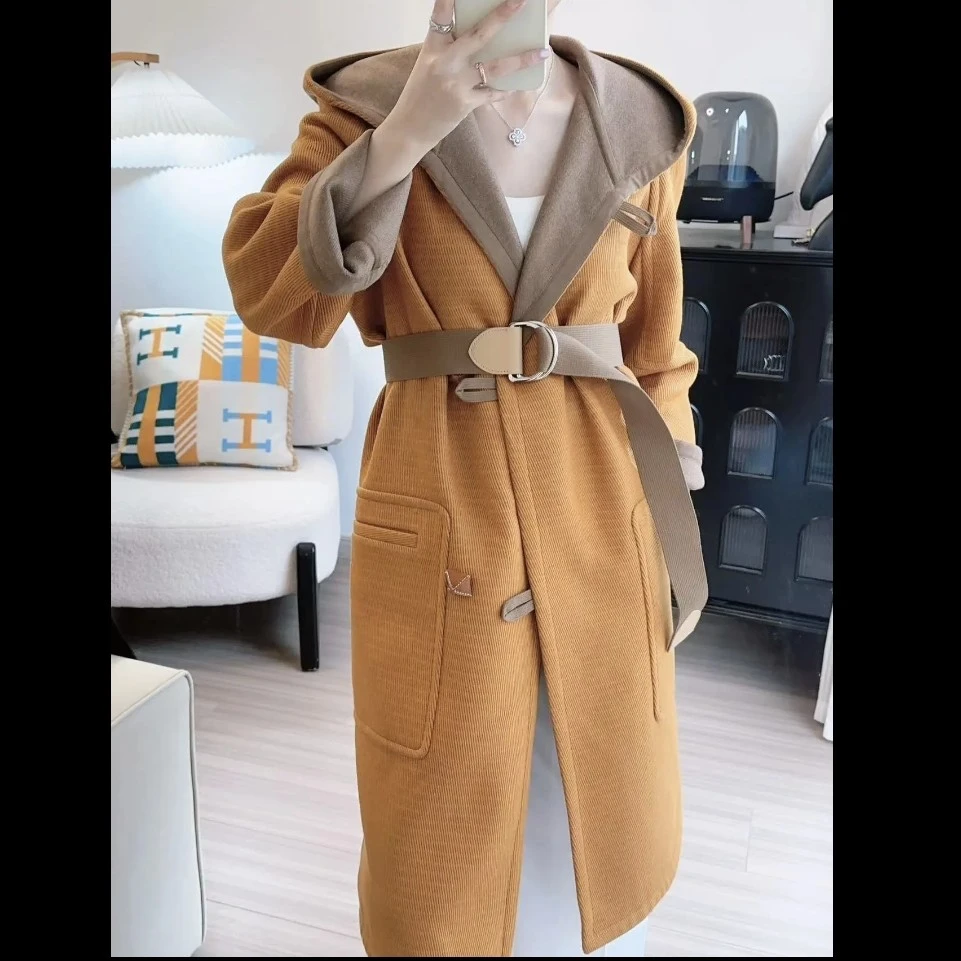 未使用 Hermes/爱马仕 南瓜色羊绒长款大衣 34码 GM005063