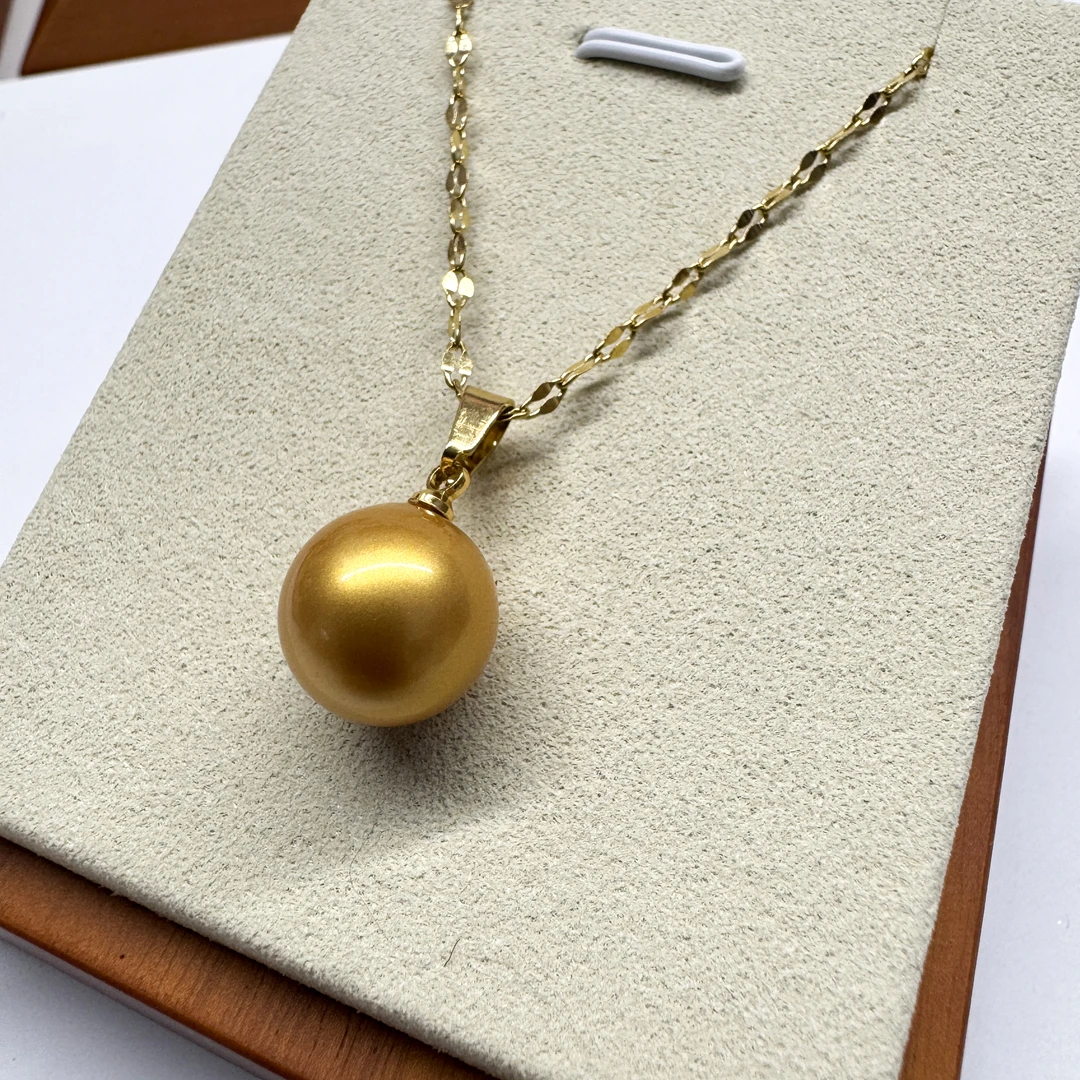 钛钢项链 海贝珠12-13mm浓金/极光白瓜子扣项链