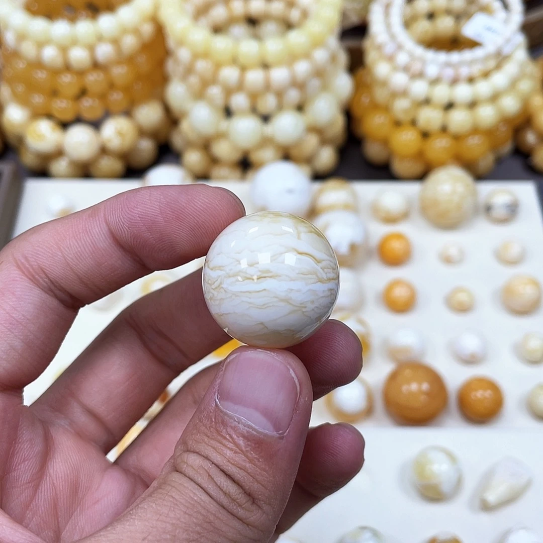 未镶嵌蜜蜡珠宝奇石24.0mm瓷白金丝款｜打孔不予退货·圆珠