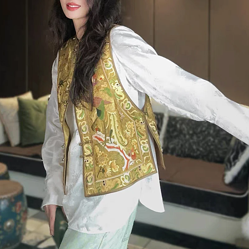 重磅桑蚕丝中式马甲背心女香云纱刺绣女士外搭坎肩