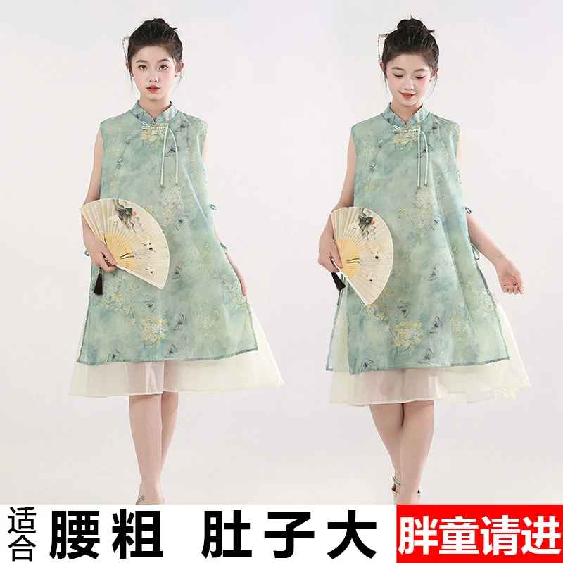 胖女童旗袍连衣裙夏季2025新款中大童国风新中式初中生古风裙子