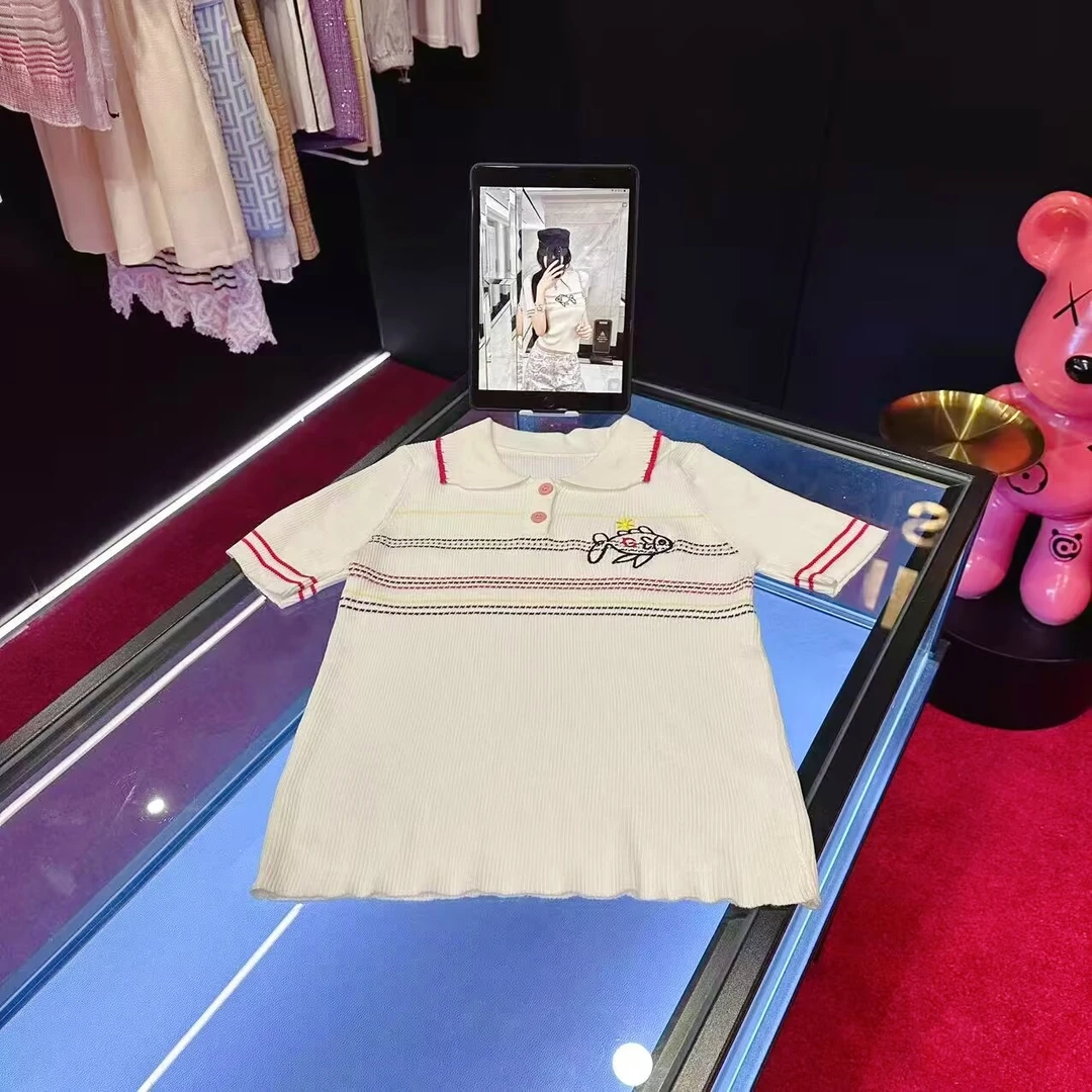 4806 时尚小鱼翻领短袖针织上衣甜美可爱气质百搭