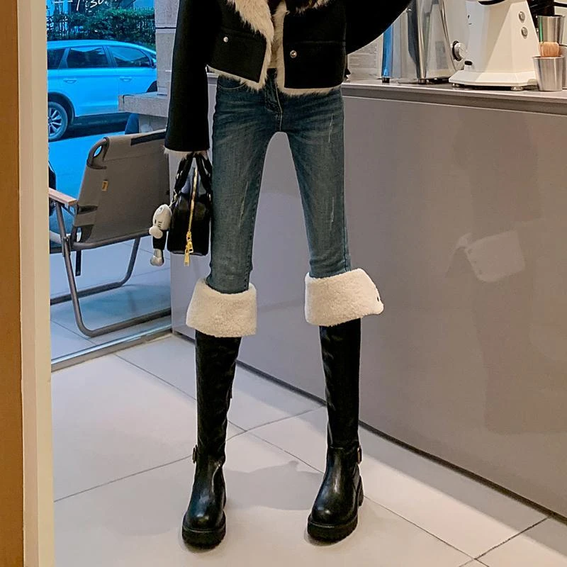 可两穿翻领长筒过膝雪地靴女皮面加绒加厚骑士靴高筒靴子保暖长靴