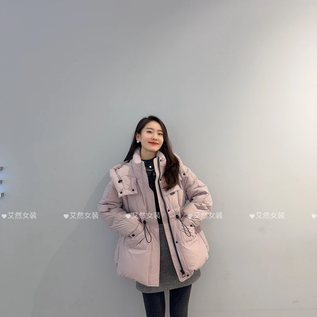 艾然冬装新款女装中长款收腰显瘦羽绒服胖MM百搭保暖百搭上衣D104