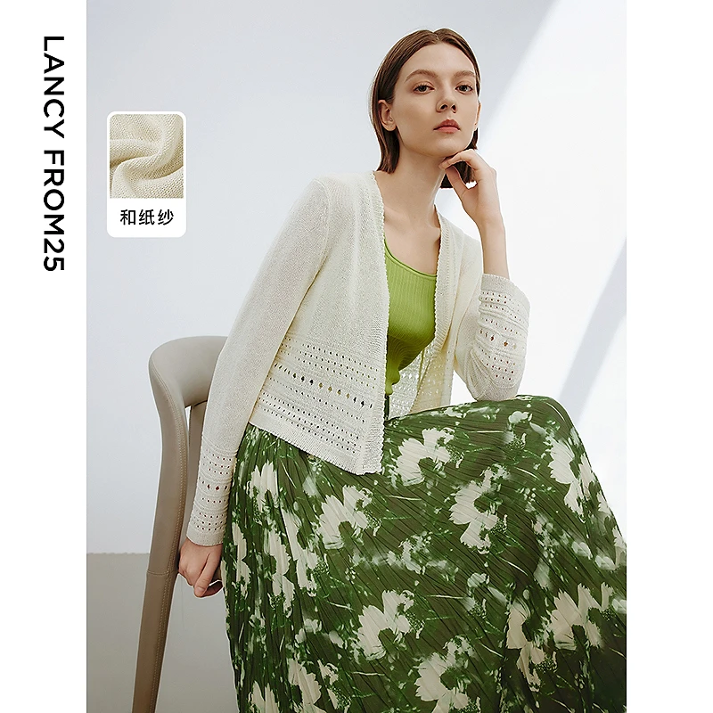 朗姿高级感气质镂空开衫外搭上衣夏季薄款法式毛针织衫2024年新款
