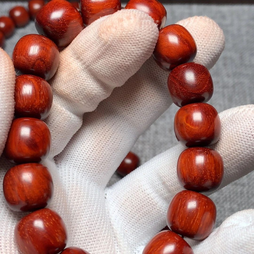 小叶紫檀手串/手链1314*16颗 鸡血红 无胶无蜡原汁原味