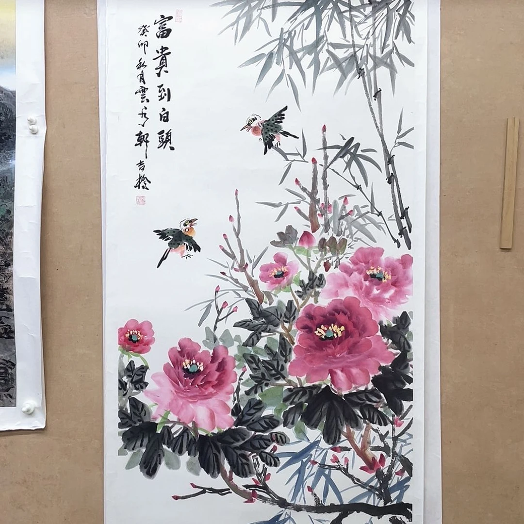 国画手绘国画精品牡丹，漏