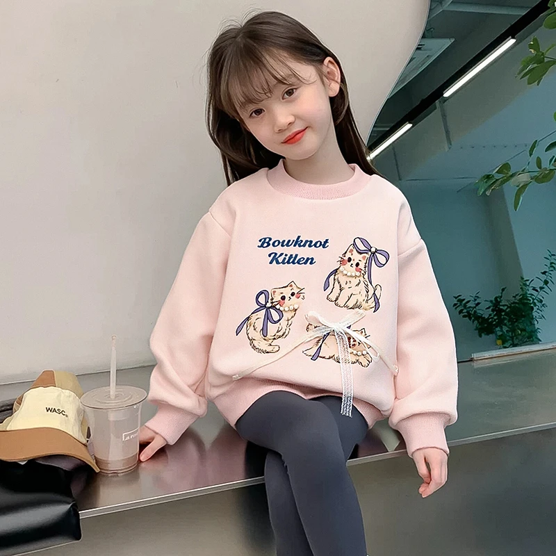 A1【蚕丝加厚】冬季数码钉珠小猫儿童卫衣