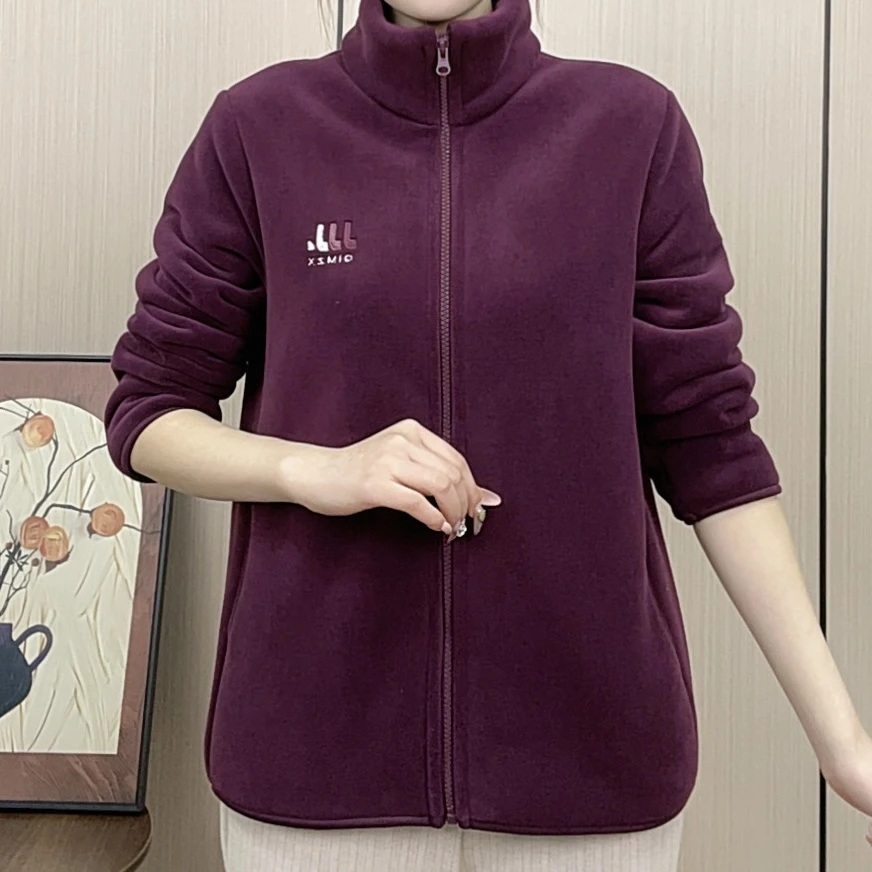 【加绒加厚】冬季新款时尚百搭显瘦开衫纯色立领夹克外套