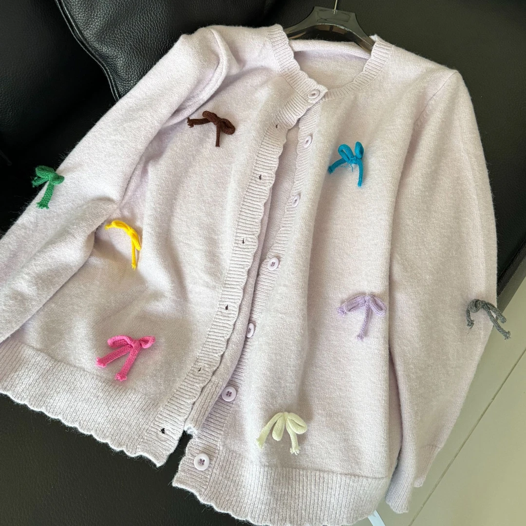 多巴胺显瘦粉紫色开衫毛衣「拜拜肉隐形斗篷」