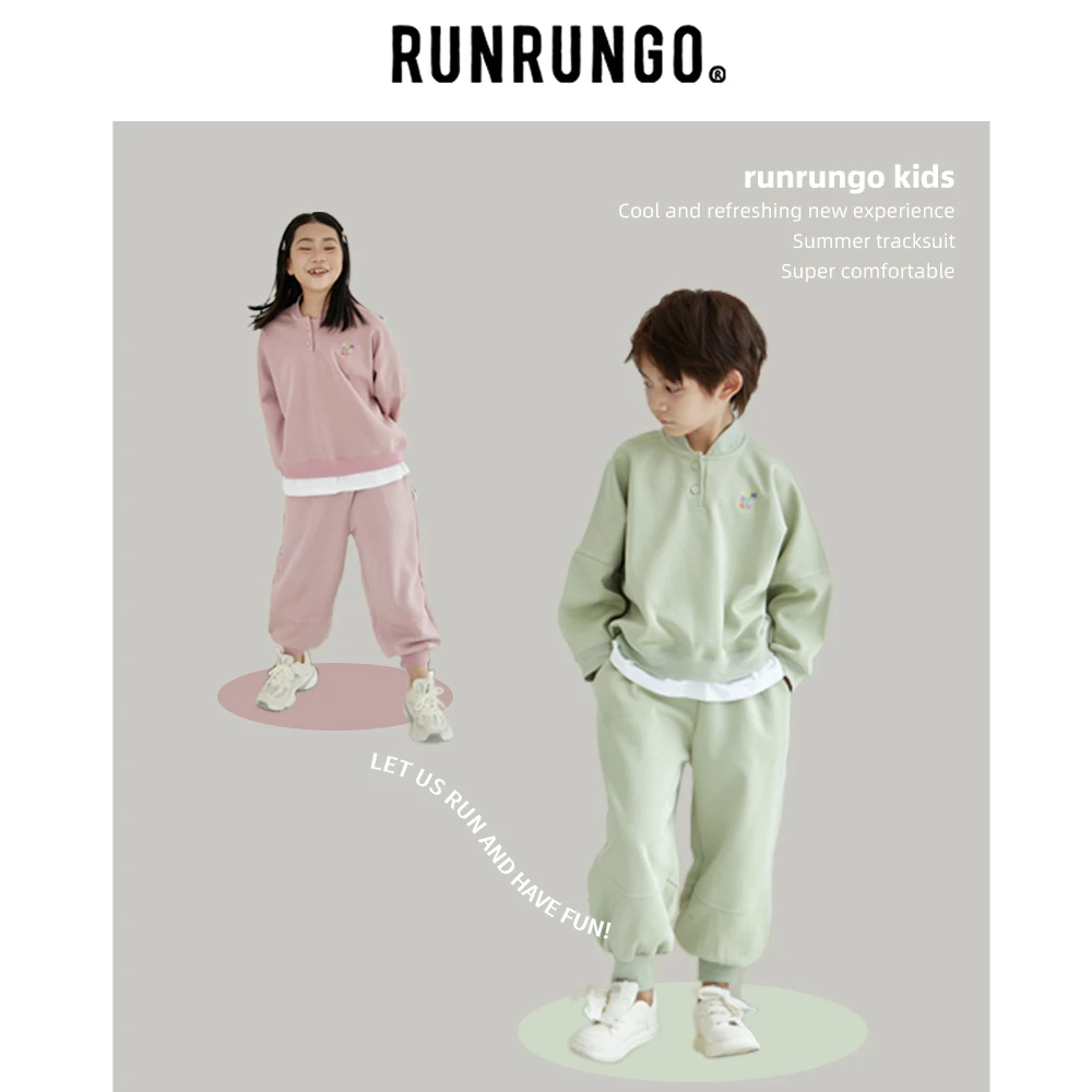 Runrungo【日光】假两件卫衣卫裤套装宽松时尚长袖春秋款宽松儿童ol
