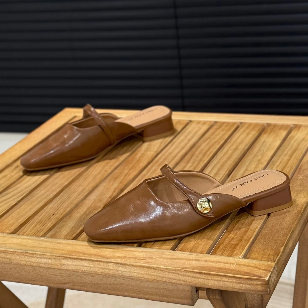 韩版小方头时尚配裙子包头半拖鞋女2025年夏季新款无后跟懒人凉拖