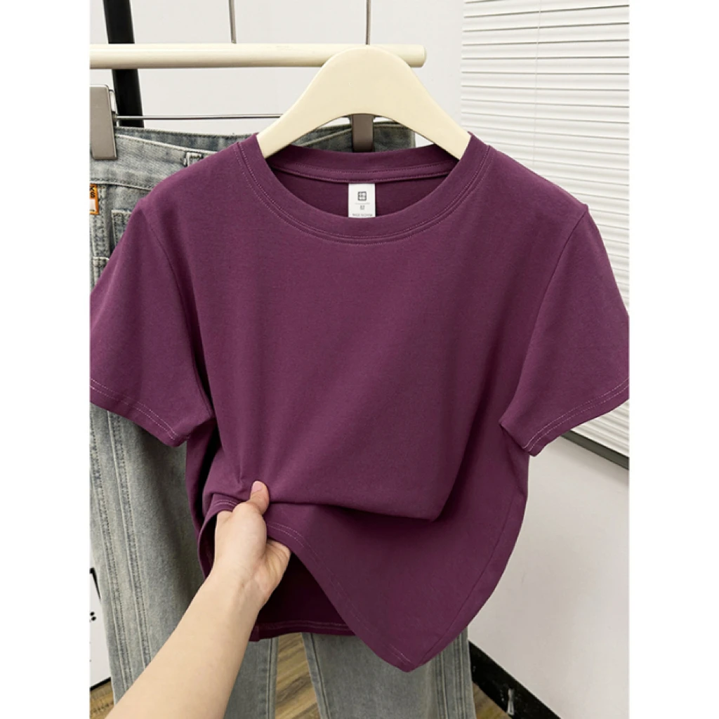 净版正肩短袖女t恤2025新款简约休闲时尚修身韩系chic上衣