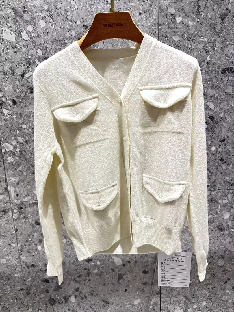 100%羊毛衫女长袖时尚毛针织衫简约V领翻领冬季SZ-89261