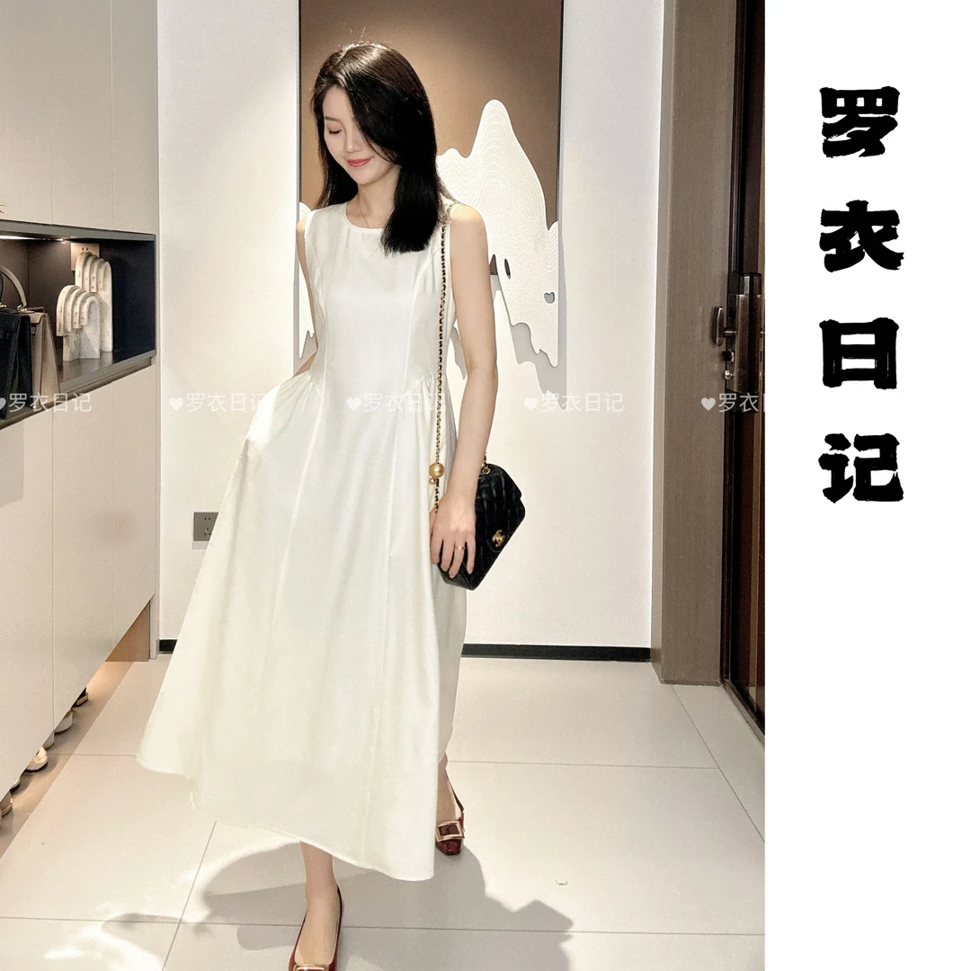 JOANOF 2025气质裙子无袖宽松长裙连衣裙白色夏季文艺连衣裙Z9171