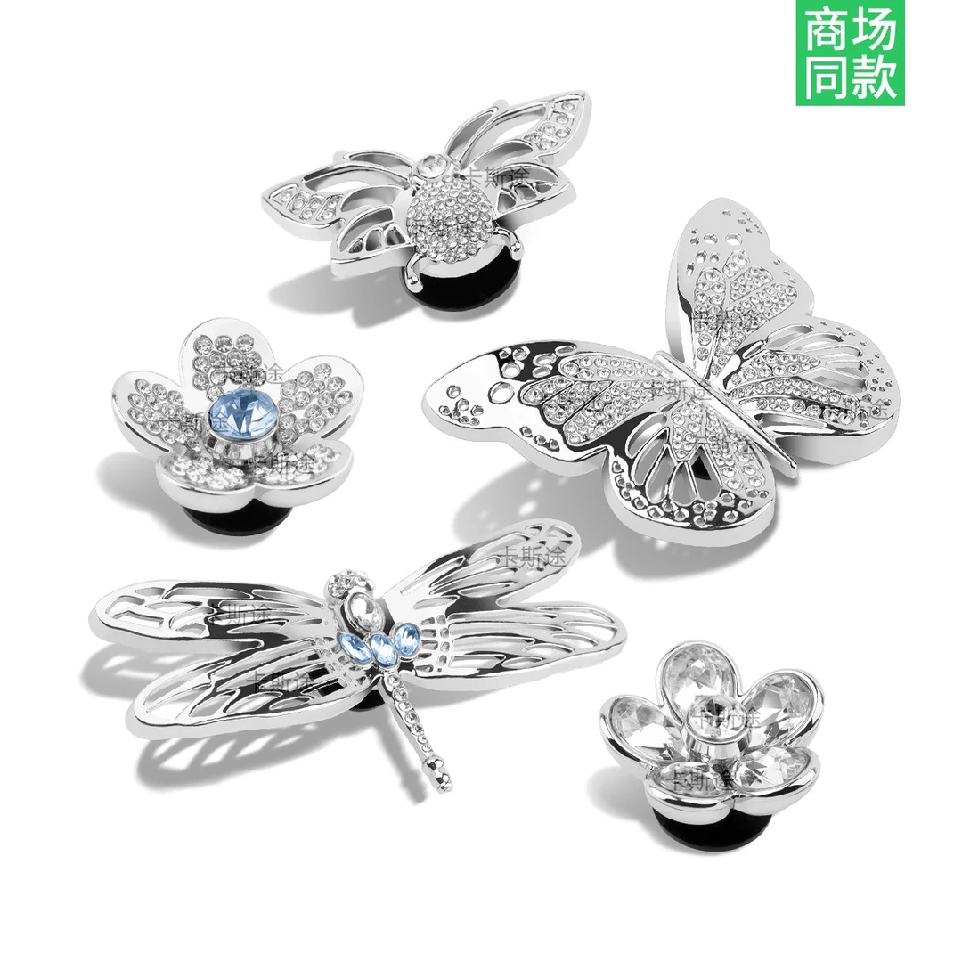 白鹿同款适配洞洞鞋花高档百搭鞋扣配饰高级金属银色花园蝴蝶