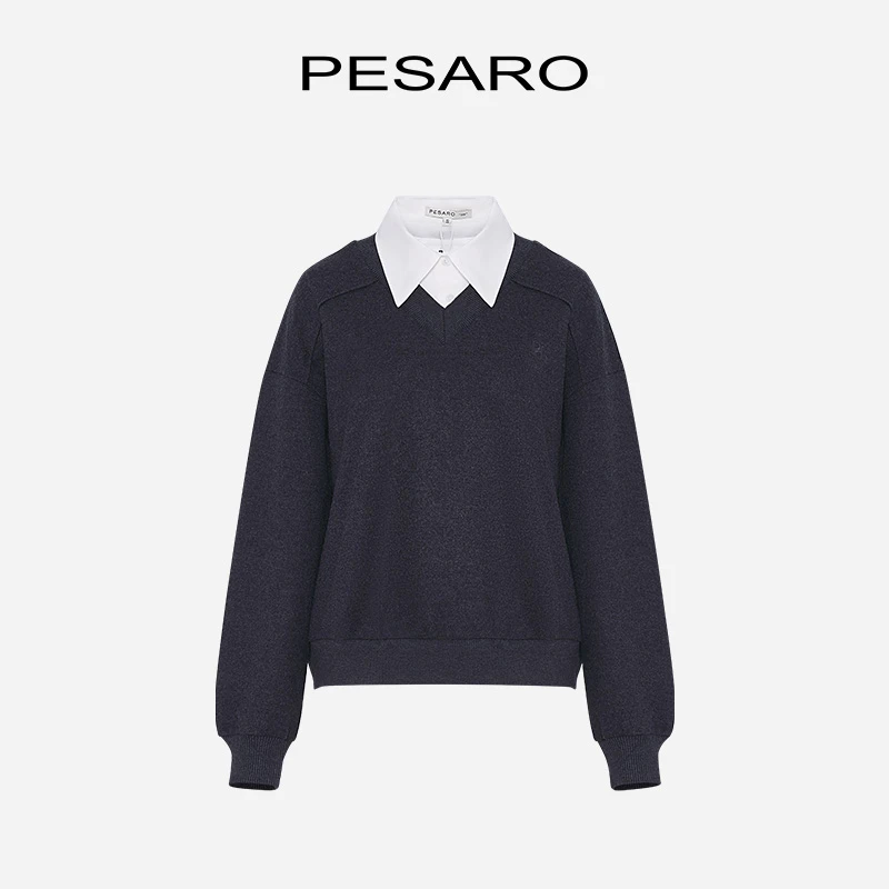 PESARO蕙玲女装春季时尚百搭活动领羊毛混纺休闲上衣