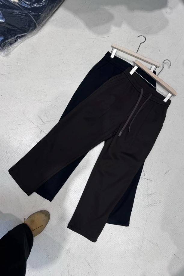 冬季新款合身微宽松百搭绒感醋酸羊毛松紧腰时尚垂感加厚男休闲裤