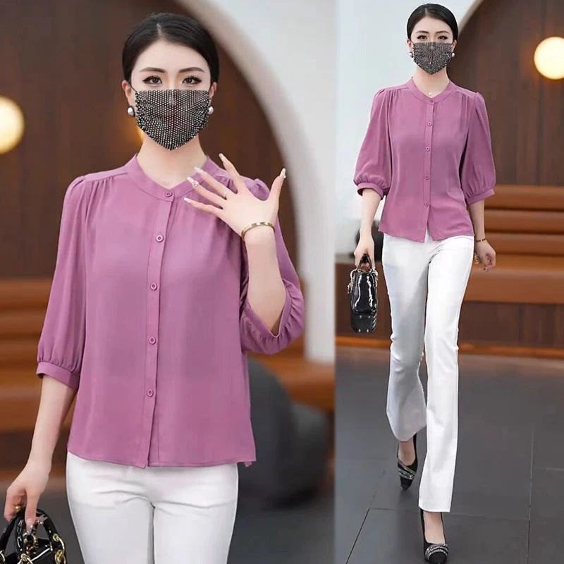 【9个颜色】春夏薄款七分袖冰丝衬衫大码宽松显瘦遮肚中袖防晒开衫