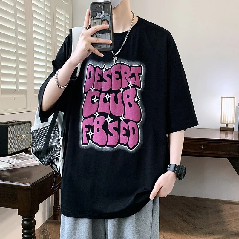 男生青少年美式休闲上衣服短袖夏季新款印花帅气宽松半袖潮流T恤