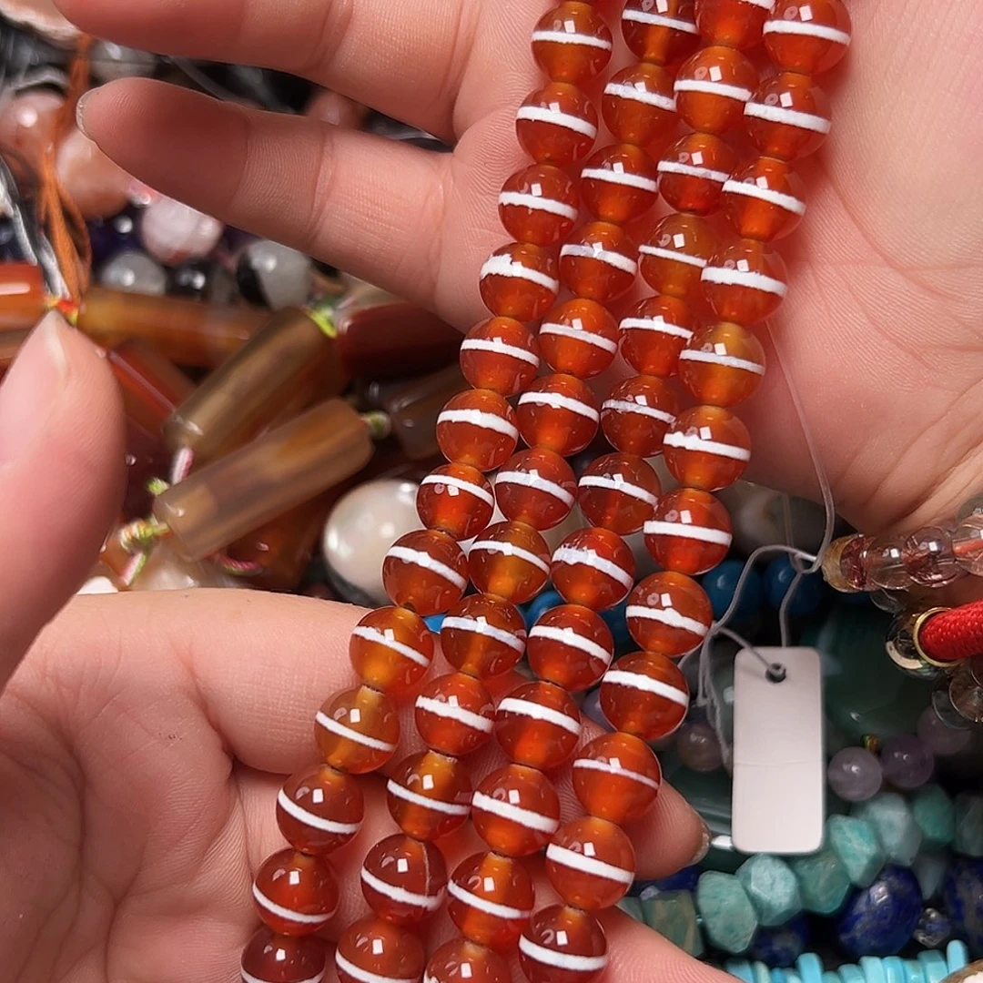 玛瑙/玉髓足银镶嵌珠宝半成品L542天然玛瑙圆珠10m