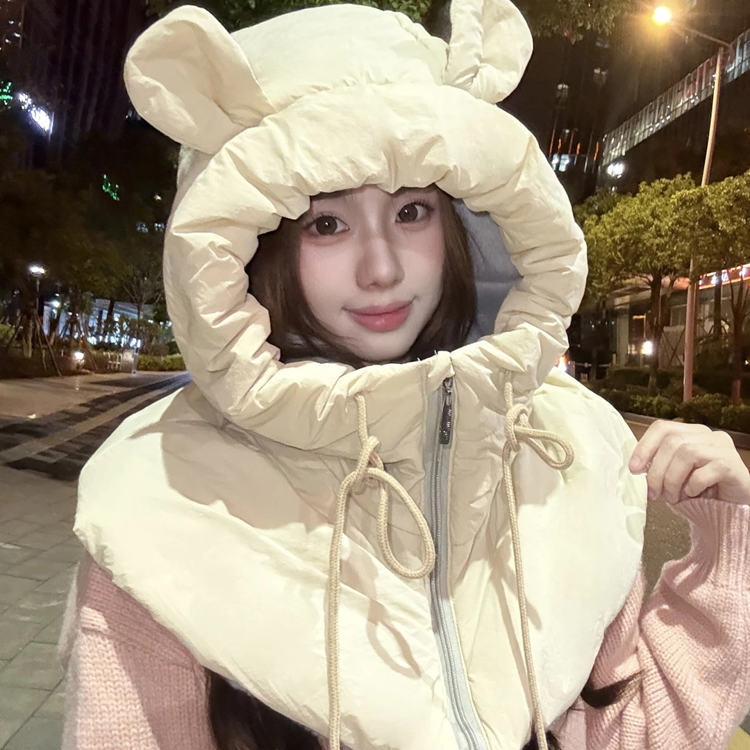 帽子女冬季雷锋帽骑行防风帽电动车头盔内胆防寒帽子围巾一体披肩