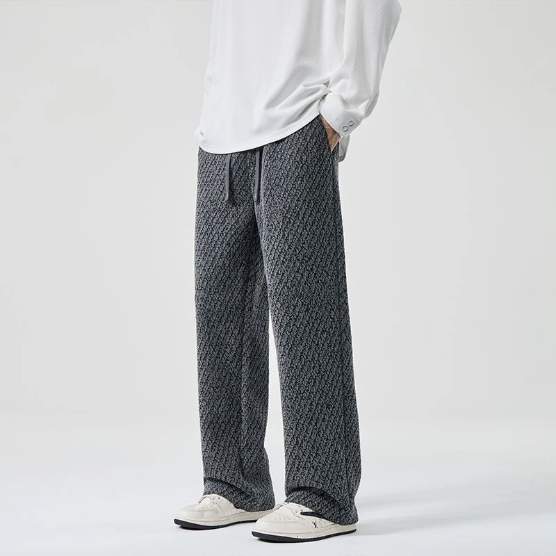 2025秋季新款针织阔腿休闲裤垂感防皱舒适宽松花纹男款裤子显高