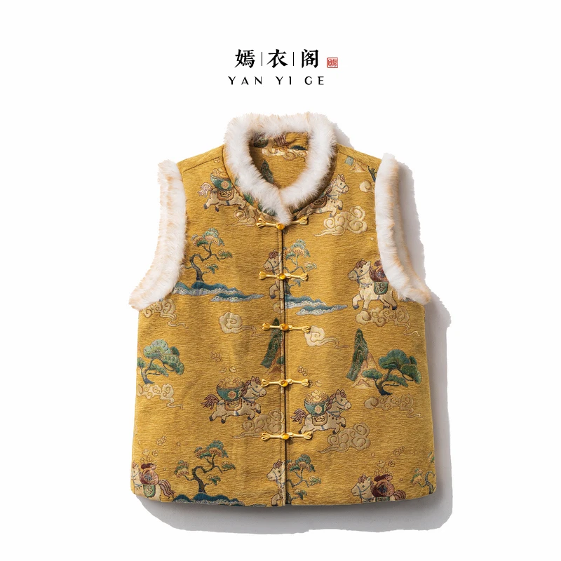 【迎春】2025新款马甲女新中式宽松国风加棉加厚气质提花上衣马夹