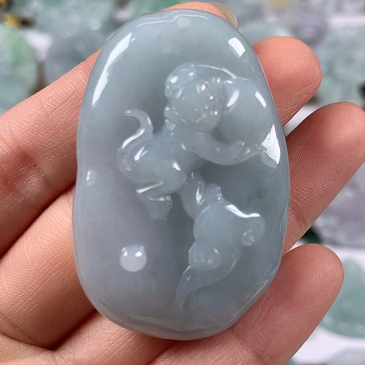颈饰未镶嵌翡翠灵猴献寿福利卡厚11+