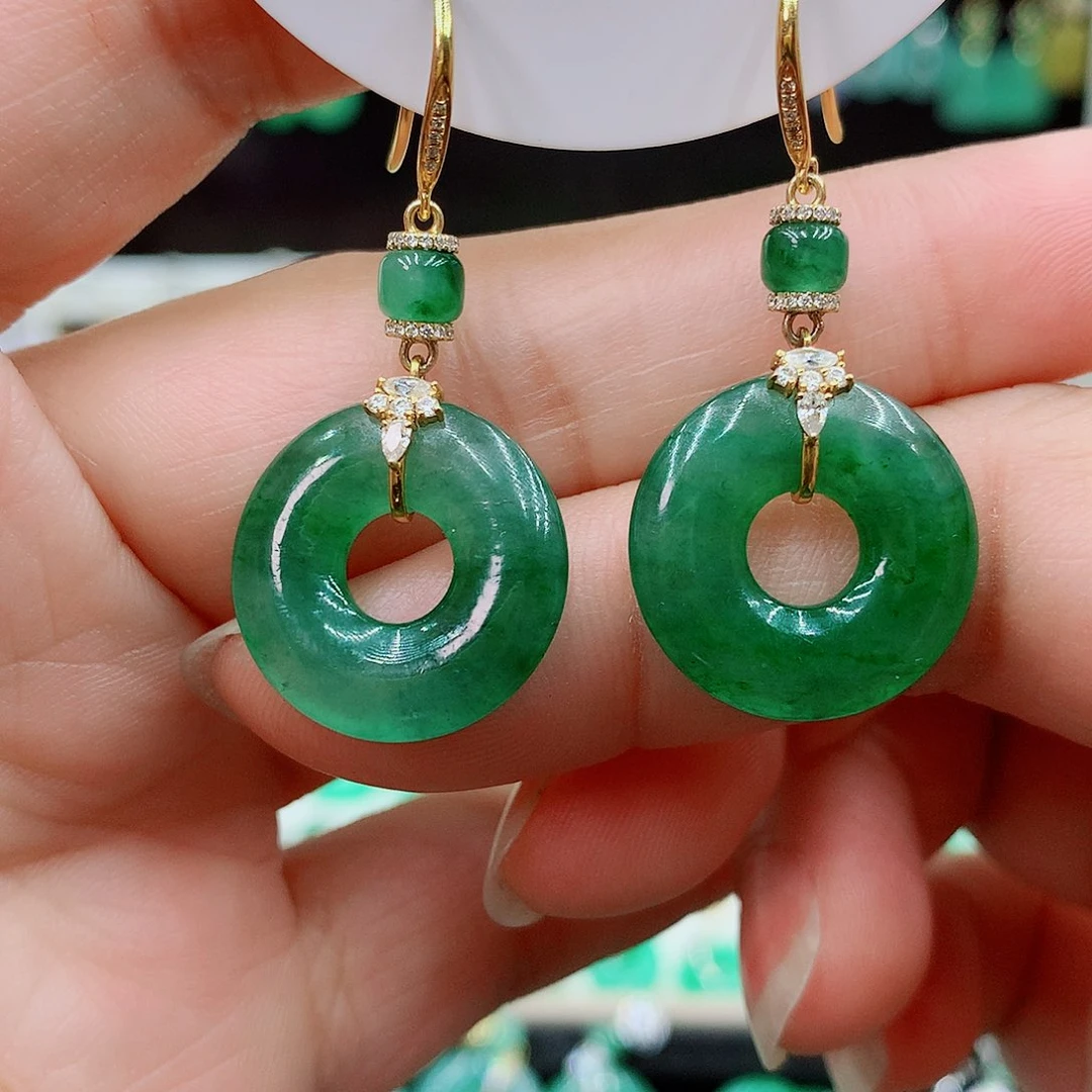 翡翠耳饰18K金镶嵌的