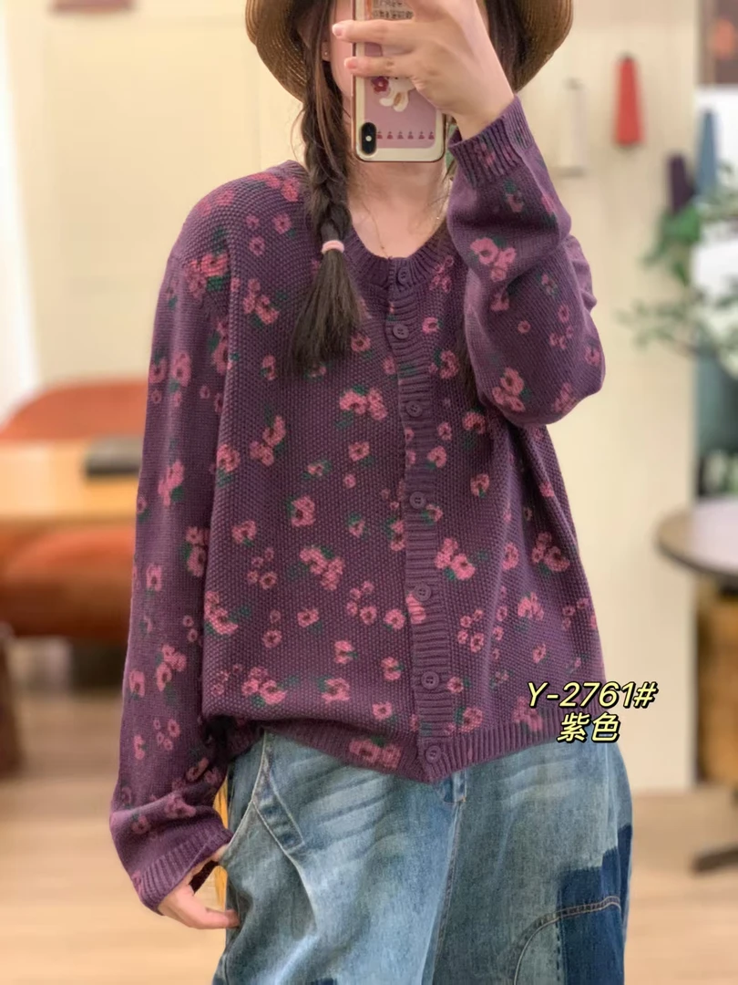 2761印花针织衫开衫秋冬复古