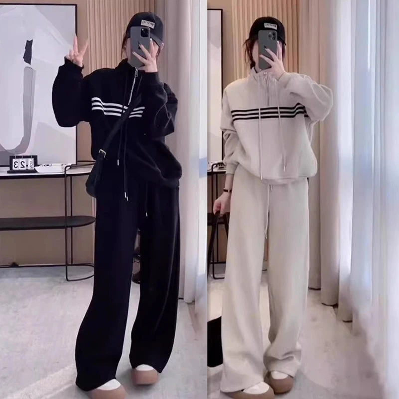 200斤微胖mm休闲卫衣套装女士秋冬大码显瘦遮肉洋气质妈妈运动服