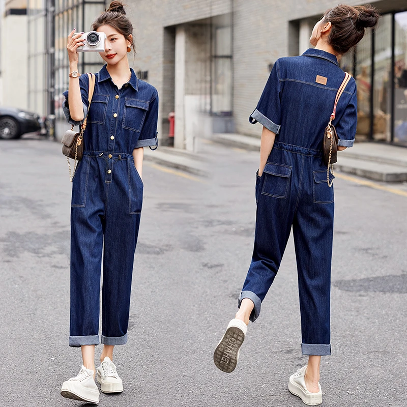 休闲时尚牛仔连体裤女2025夏季新款设计感个性收腰显瘦工装连衣裤