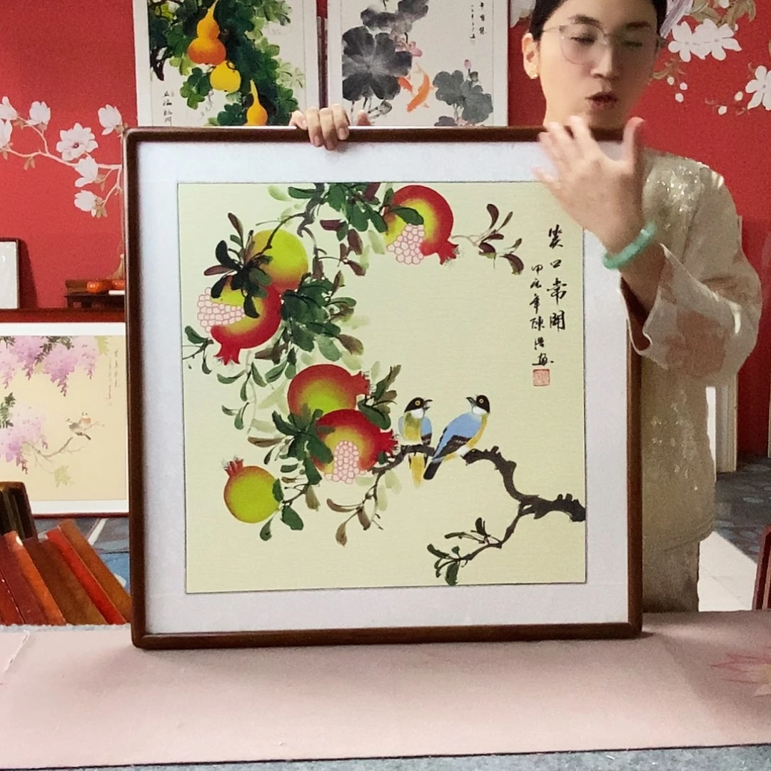 国画手写手绘国画作品带框包邮62✖️62
