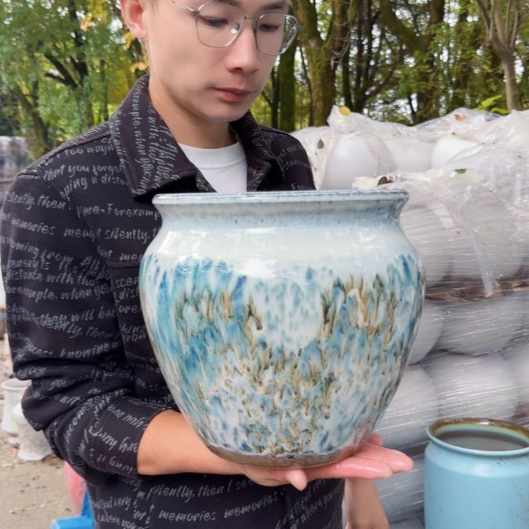 紫砂花盆口24高24（一个水墨画白色胖子