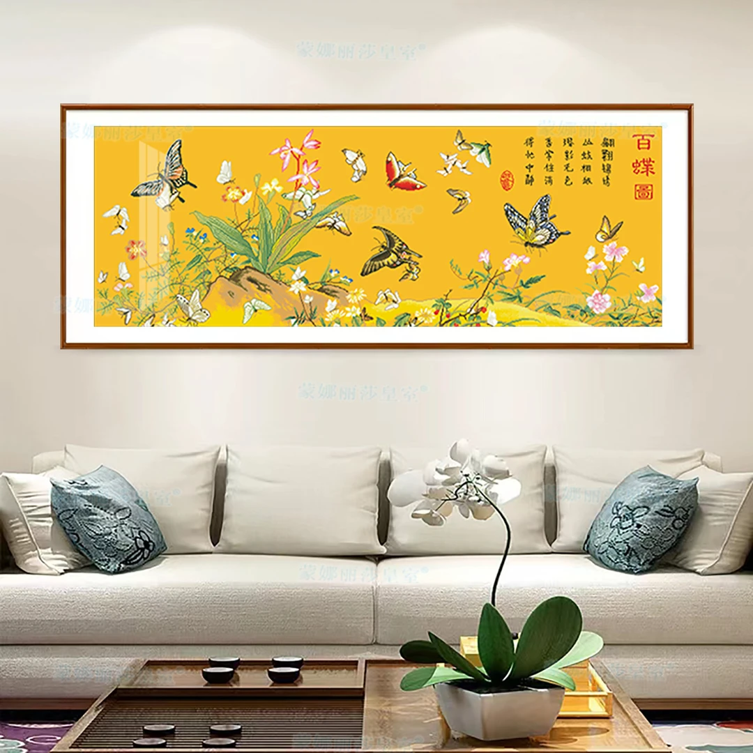 花香百蝶图十字绣名画收藏客厅线绣大格四股线绣高清精准印花42色